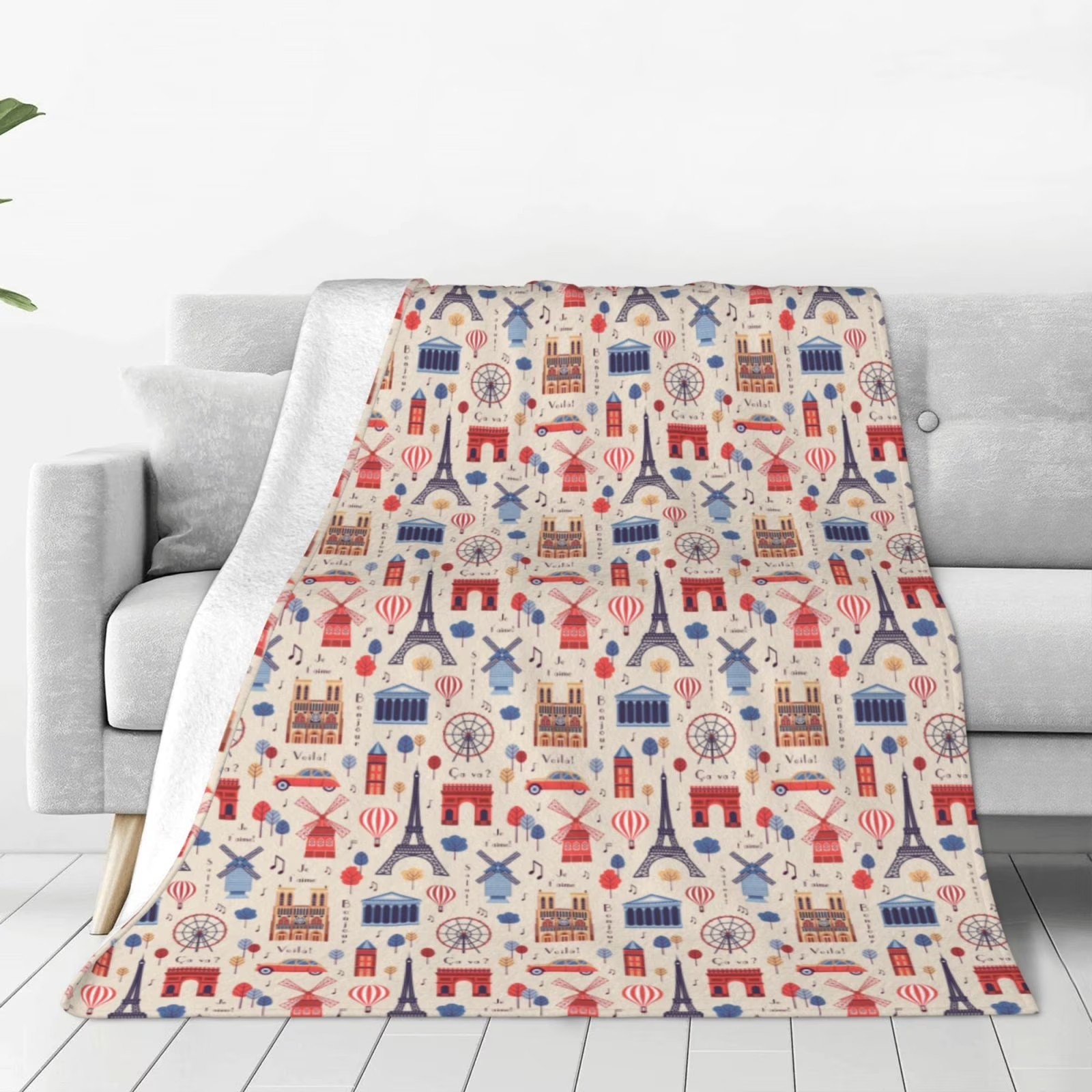 Home Textiles Paris - Koc z polaru sherpa z nadrukiem