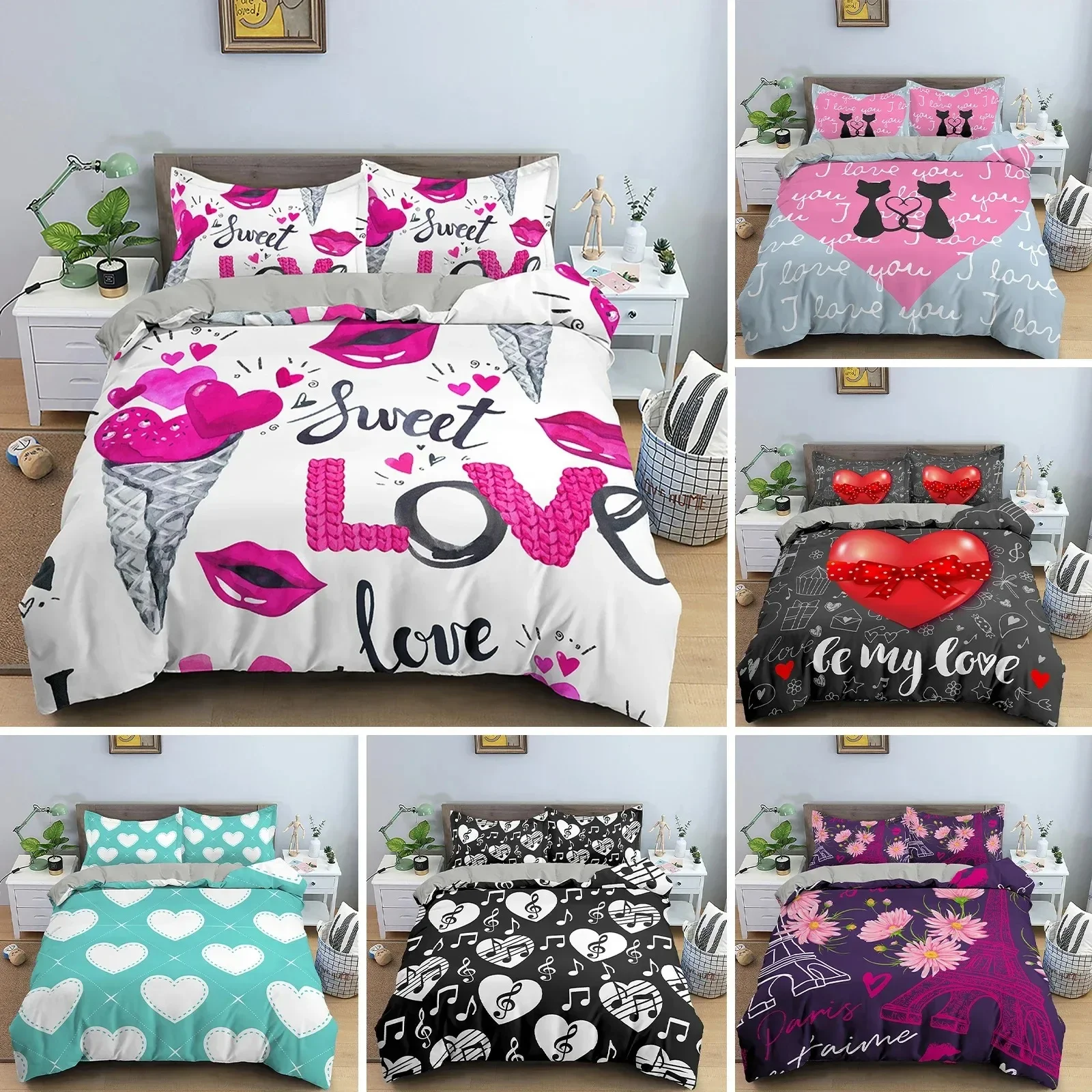 Home Textiles Paris - Zestaw pościeli 3D z motywem serca